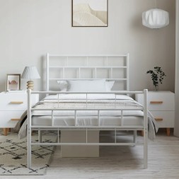 Kale 355720 Vidaxl металевий каркас ліжка з узголів'ям і занкою, білий, 100х190 см