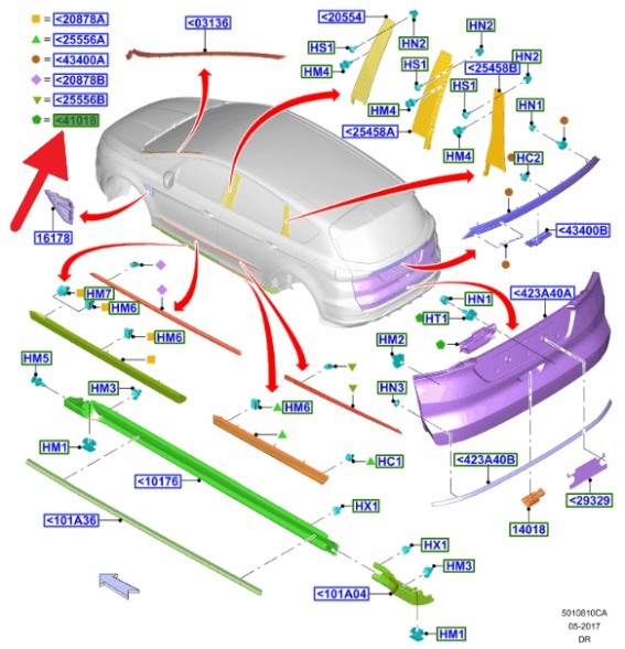 Ford OE РУЧКА ВІДКРИВАННЯ КРИШКИ БАГАЖНИКА FORD S-MAX 15- OE 2029639 _ EM2B-R425A22-AA3JA6