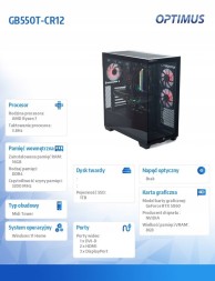 Китай WEW-SC-AB-RDOPSCSMAOW8017 Ігровий комп'ютер OPTIMUS GB550T-CR12 R7-5800X 16GB RTX 5060 1TB W11