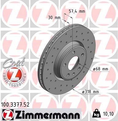 Zimmermann 100.3377.52 Zimmermann гальмівний диск. Audi a4 15- передній 100.3377.52
