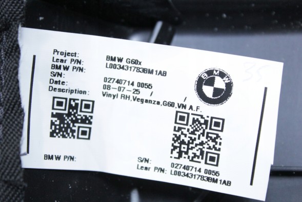BMW OE 5A549E6 52205A549E6 Бічна частина дивана, права задня спинка, екошкіра VEGANZA, чорна, BMW G60