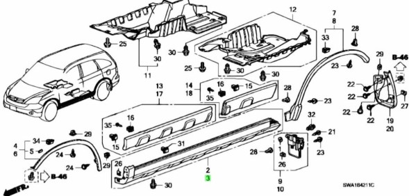 Honda OE 71850SWAA01 Ліва порігова накладка Honda CRV 2007 - 2011