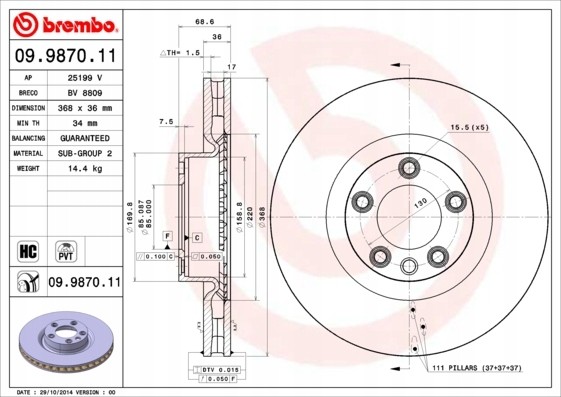 Brembo 09.9870.11 Brembo гальмівні диски передні 09.9870.11