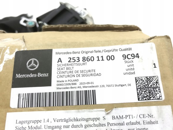 Mercedes-Benz OE A2538601100 A2538601200 MERCEDES GLC W253 PAS BEZPIECZENSTWA LEWY TYŁ CZARNY A2538601100 I MERCEDES GLC W253 РЕМІНЬ БЕЗПЕКИ ЛІВИЙ ЗАДНИЙ ЧОРНИЙ A2538601100