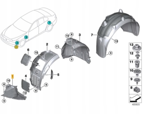 BMW OE 51758080062 / 8080062 PRAWA BMW G11 G12 Щиток правої колісної арки трикутник 5175 8080062