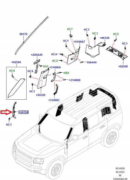 Land Rover OE Облицювальна панель стійки "A" Land Rover LR131925