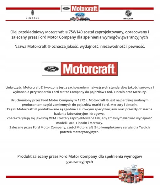 Motorcraft RL4235 Ford Mustang 1973-2014 Олива заднього мосту Motorcraft 75W-140