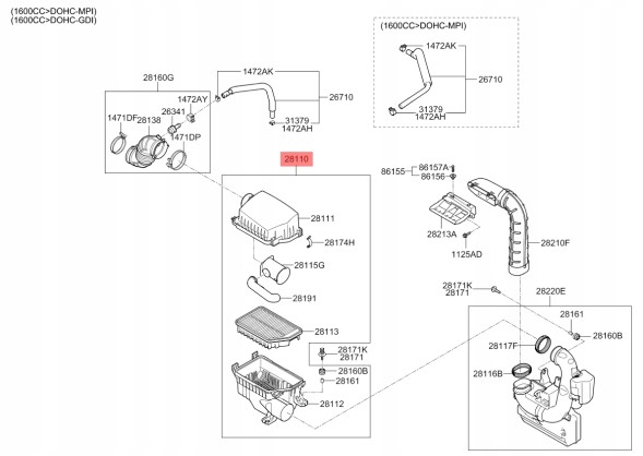 Kia OE 28110A5000, 28110-A5000 KIA OE KIA CEED PRO CEED 12-18 КОРПУС ПОВІТРЯНОГО ФІЛЬТРА 28110A5000 ОРИГІНАЛ