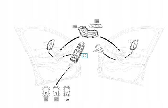 Mercedes-Benz OE A2059056811649051 ПЕРЕМИКАЧ КОМБІНОВАНИХ СТЕКОЛ І ДЗЕРКАЛ ЧОРНИЙ MERCEDES A2059056811