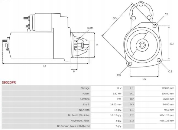 AS-PL S9020PR Стартер s9020pr as-pl ford b-max b-max фургон (jk)