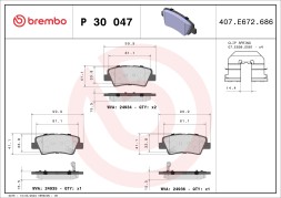 P30047 BREMBO Комплект гальмівних колодок з 4 шт дисків