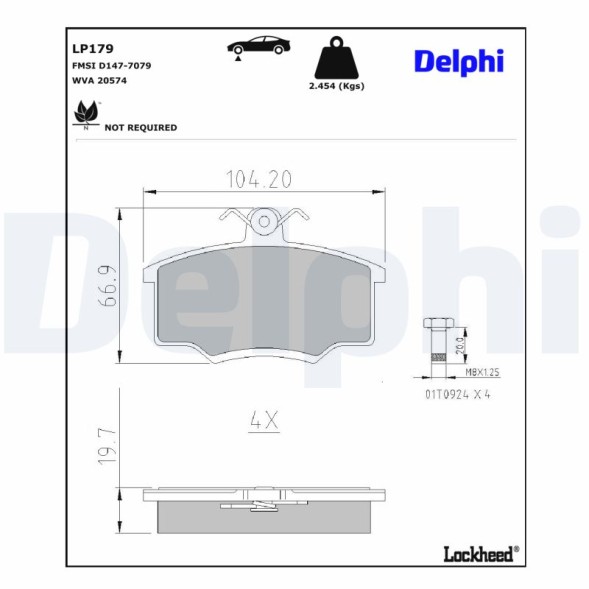 LP179 DELPHI Комплект гальмівних колодок з 4 шт дисків
