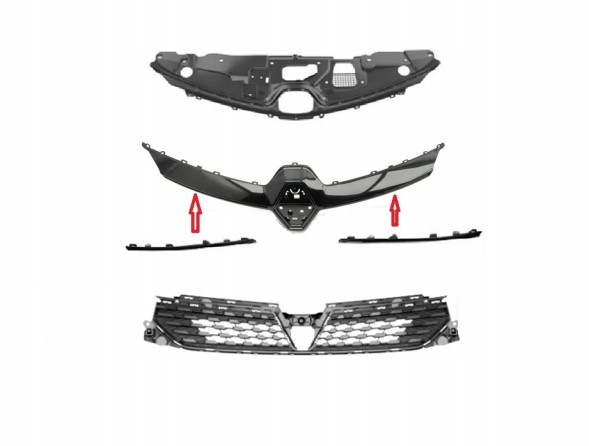 Китай Renault CLIO V 5 LIFT 23- GRILL CZARNY POŁYSK Atrapa CZARNO SZARA NAKŁADKA GÓRNA NA GRILLA MOCOWANIE MASKOWNICA 2X LISTWA NOWA Решітка радіатора Renault CLIO V 5 LIFT 23- Накладка Маска 2X Смужка НОВА
