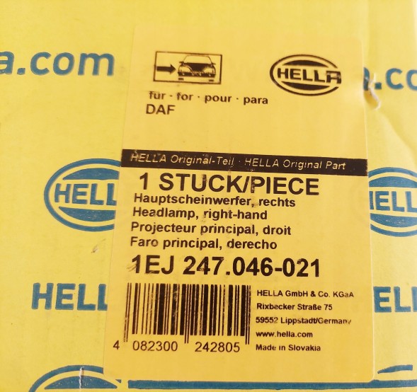 DAF OE ФАРА ПРАВА HELLA 1EJ247.046-021 DAF