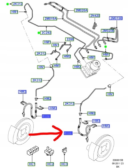 Ford OE 2N11-2078-AC ПЕРЕДНІЙ ГАЛЬМІВНИЙ ШНУР FORD FIESTA Mk6 FUSION 01-12