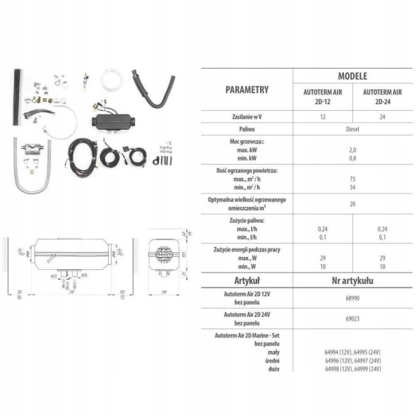 Китай CZ-4054354105221 Автономний обігрівач Autoterm Air 2D 12V 2kW Planar ДИЗЕЛЬНИЙ КОМПЛЕКТ, потужний