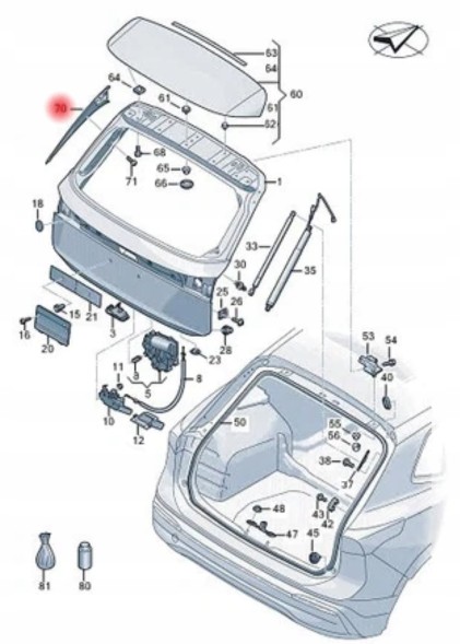Volkswagen OE 571827939A041, 571 827 939 A 041 Спойлер задньої кришки багажника Volkswagen Tiguan III 3 лівий 571827939A041