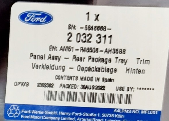 Ford OE PÓŁKA PŁYTA TACKA BAGAŻNIKA C-MAX 2015-2019 _ 2032311 _ AM51-R46506-AH35B8 ПОЛИЦЯ ПЛАСТИНА ЛОТКА БАГАЖНИКА C-MAX 2015-2019 _ 2032311 _ AM51-R46506-AH35B8