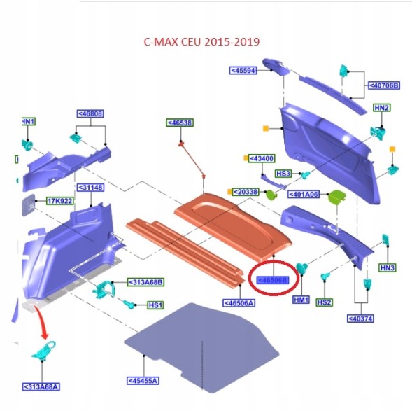 Ford OE PÓŁKA PŁYTA TACKA BAGAŻNIKA C-MAX 2015-2019 _ 2032311 _ AM51-R46506-AH35B8 ПОЛИЦЯ ПЛАСТИНА ЛОТКА БАГАЖНИКА C-MAX 2015-2019 _ 2032311 _ AM51-R46506-AH35B8