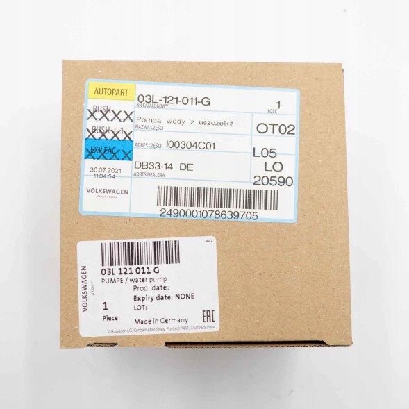 SEAT OE 03L.121.011G ОРИГІНАЛЬНИЙ ВОДЯНИЙ НАСОС 03L121011GX AUDI VW SEAT Дилерський центр