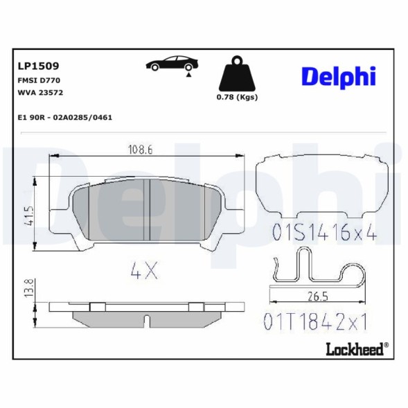 LP1509 DELPHI Комплект гальмівних колодок дискові