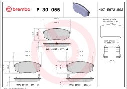 P30055 BREMBO Комплект гальмівних колодок з 4 шт дисків