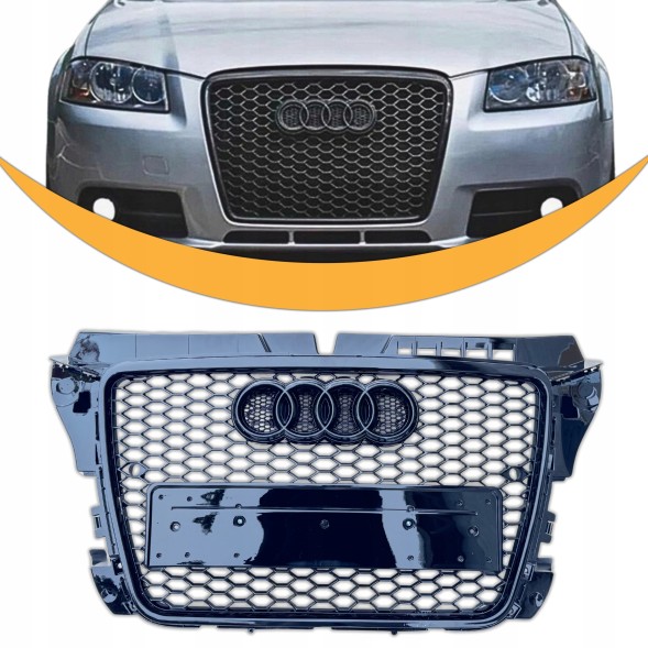 Китай Grill Plaster Miodu Audi A3 8P LCI 2008+ Решітка радіатора Audi A3 8P рестайлінг 2008+ стільники чорний глянець накладка бампера