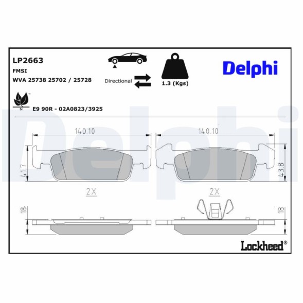 LP2663 DELPHI Комплект гальмівних колодок з 4 шт дисків