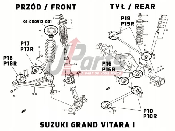 Kalgum P2-1R (komplet) SUZUKI GRAND VITARA КОМПЛЕКТ ПОЛІБУСів ПІДВІСКИ