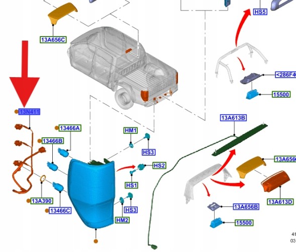 Ford OE ДЖГУТ ПРОВОДІВ ЗАДНЬОЇ ПРАВОЇ ФАРИ FORD RANGER 2016-2019 - OEM 1931024 _ GB3B-13N411-BA