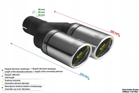 Ulter-Sport N2-90RS/60 Універсальний наконечник глушника круглий 90мм довжина 220мм ср. монтаж. 60мм