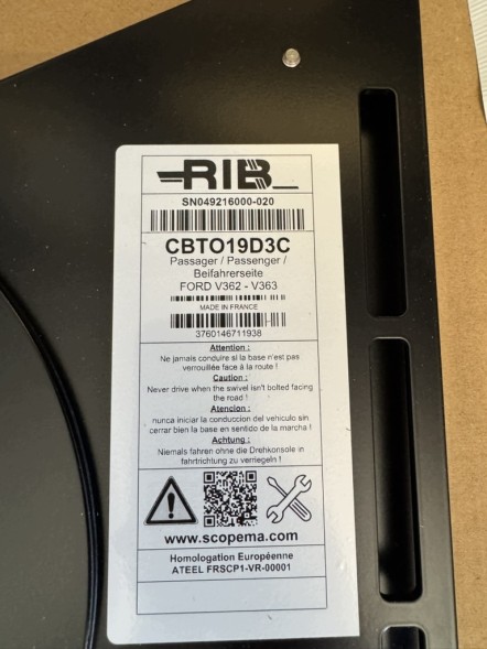 OEM Scopema CBT019D3C Поворотна платформа сидіння пасажира права Ford Transit Custom MK8 V362 V363