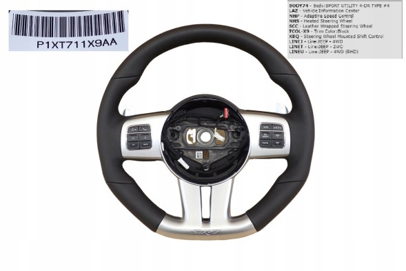 Jeep OE KIEROWNICA MULTIFUNKCJA P1XT711X9AA SKÓRA JEEP GRAND CHEROKEE SRT IV WK2 2012-2013R P1XT711X9AA МУЛЬТИФУНКЦІОНАЛЬНЕ ШКІРЯНЕ КЕРМО JEEP GRAND CHEROKEE SRT WK2 2012-2013 DODGE