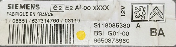 Groupe PSA BSI S118085330A 9650378980 CZYSTE przygotowany przez SDK BSI Citroen Peugeot S118085330A 9650378980 Чистий