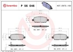 P56046 BREMBO Комплект гальмівних колодок з 4 шт дисків
