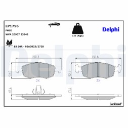 LP1796 DELPHI Комплект гальмівних колодок з 4 шт дисків