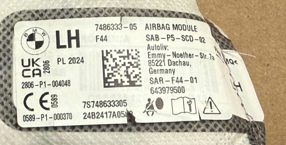 BMW OE BMW F44 GRAN COUPE ПОДУШКА БЕЗПЕКИ СИДІННЯ ЛІВА ЗАДНЯ 72127486333-05