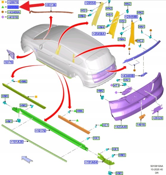 Ford OE EM2B-R254A76-BFXWAA EM2Z5825556BA НИЖНЯ НАКЛАДКА ДВЕРЕЙ ЗАДНЯ ПРАВА FORD S-MAX 15- 2108398 _ EM2B-R254A76-BFXWAA