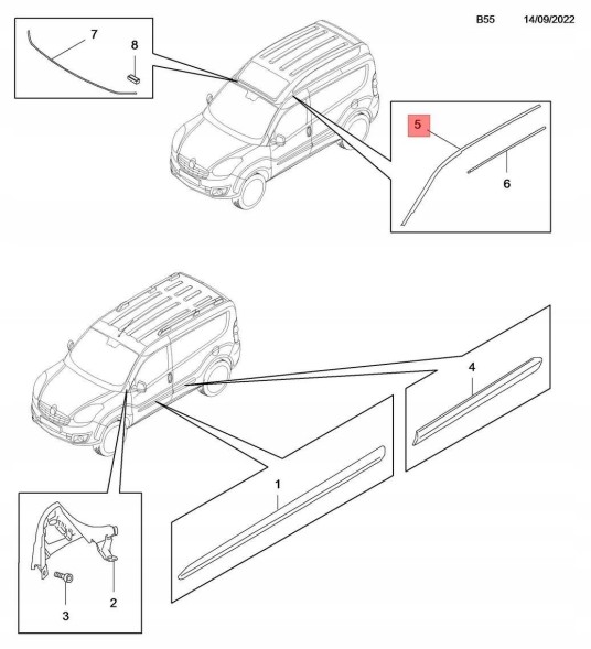 Opel OE LISTWA DACHOWA RELING OPEL COMBO D FIAT DOBLO II 95524570 GR12116 ДАХОВА ПЛАНКА РЕЙЛІНГ OPEL COMBO D FIAT DOBLO II 95524570