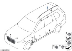 BMW OE Чорний даховий рейлінг, правий, для BMW 51138090458 X7 G07