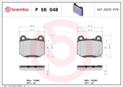 P56048 BREMBO Комплект гальмівних колодок з 4 шт дисків