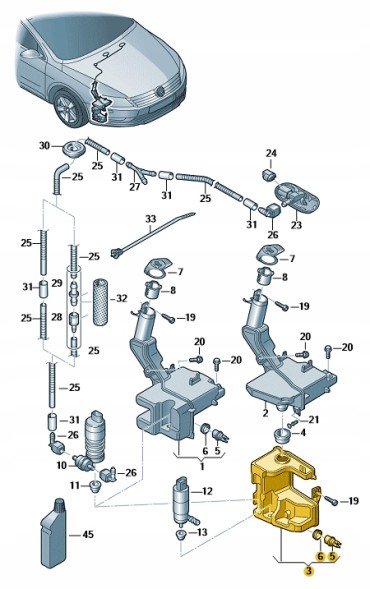 Volkswagen OE 3C8955453F Бак для омивача рідини vw cc низ асо