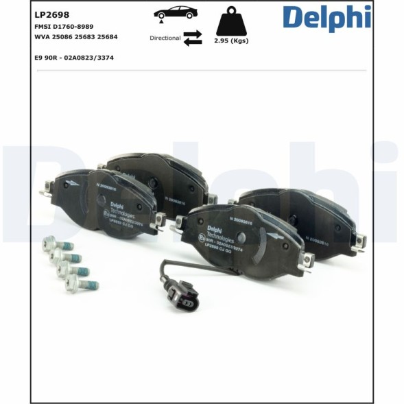 LP2698 DELPHI Комплект гальмівних колодок з 4 шт дисків