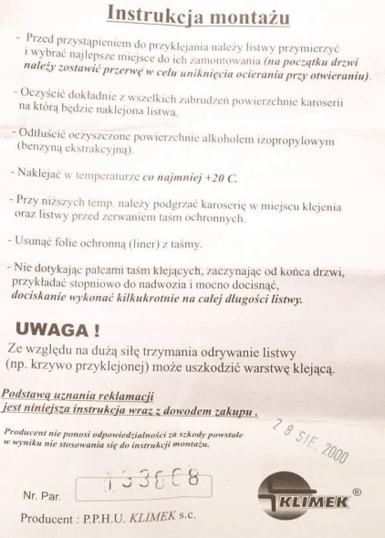 Китай Brak informacji o numerze katalogowym części Klimek Opel Astra F 1991-2002 (5-дверна версія) дверні планки (комплект)