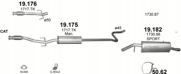 Polmostrów 19.175+19.182 Глушники комплект peugeot 207 об.1,4+1,6 +кабріолет+обойма