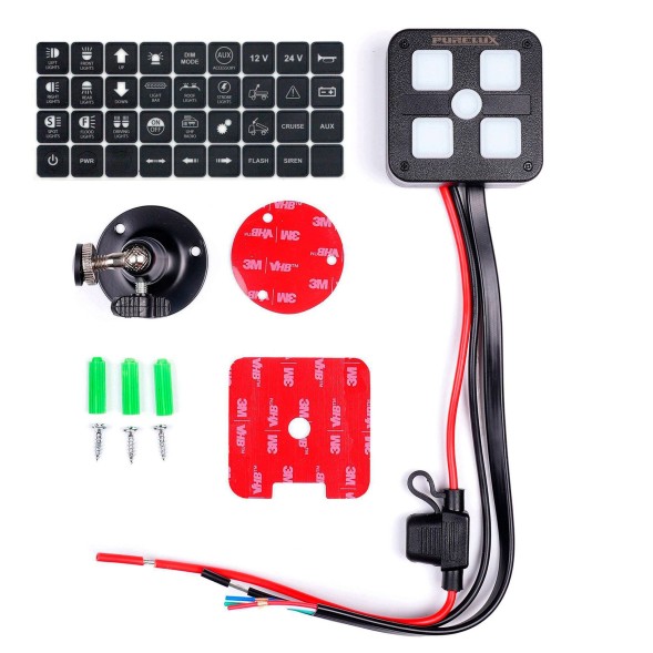 PURELUX Mini Panel Sterowania 4 Przyciski 12V 24V Kontroler LED Off Road HS15739-17511 PURELUX Міні-панель керування 4 кнопки 12В 24В контролер LED для позашляховиків