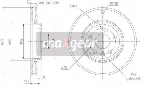 Maxgear 19-2102 + 19-2334 OPEL ASTRA IV / J Колодки передні дискові OPEL ASTRA IV J 4 276 мм