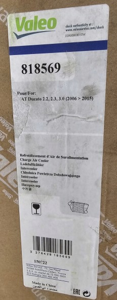 Valeo 818569 Новий охолоджувач повітря інтеркулер jumper ii / ducato iii / боксер ii