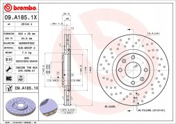 Brembo 09.A185.1X Гальмівний диск brembo для peugeot 308 (07-) перфорований/вентильований