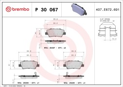P30067 BREMBO Комплект гальмівних колодок з 4 шт дисків